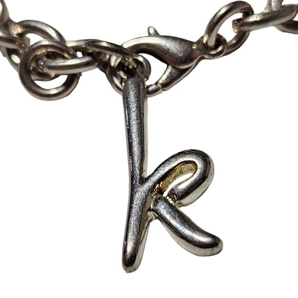 Letter K Charm Bracelet Silver Tone Chain LInk Minimalist Fashion Jewelry Women - Picture 2 of 5